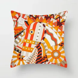 Pillow Home Decor Car Sofa Cover Orange Stripe Pattern Print Square Pillowcase