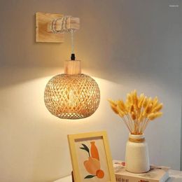 Wall Lamp Plug-in Retro Japanese Bamboo Woven Bedside Dining Room Rattan Bedroom Farmhouse Rural Indoor Background