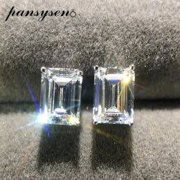 Charm PANSYSEN Brand Rectangle Created Moissanite Diamond Stud Earrings for Women Pure 925 Sterling Silver Earring Lady Jewelry Gift LJ2