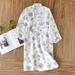 Home Clothing Multi Colors Kimono Bathrobe Pajamas Clothes For Women's Summer Cotton Floral Printed Half Sleeve Cute Sweat Steamed Robes