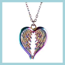 Pendant Necklaces Rainbow Feather Wing Heart Long Chain For Women Angel Love Choker Jewelry Making Drop Delivery Pendants Dhrlj