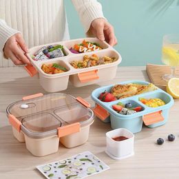 Dinnerware Compartment Lunch Box Plastic Portable Lunchbox Students Office Bento Microwave Containers With Dipping And Spoon