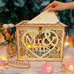 Wedding Card Box Wooden Boxes with Lock Mr Mrs DIY Couple Envelope Sign Cards Box Birthday Baby Shower Graduation Party Supplies 240509
