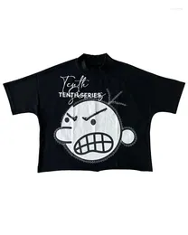 Men's T Shirts Y2K Cartoon Letter Pattern Print Design O Neck Cotton Oversized Short Sleeve Men Harajuku Streetwear Tops