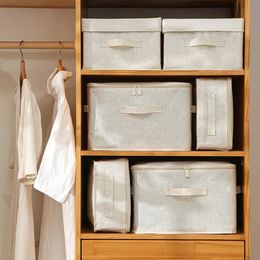 Large Cotton Linen Fabric Folding Storage Box Foldable Bins For Kids Toys Organiser With Lids Storage Basket Laundry Basket 240514