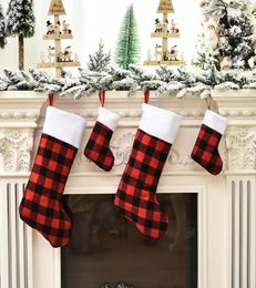 Christmas Stockings Family Xmas Tree Decoration Fireplace Hanging Stocking Candy Gift Bag Santa Classic Red Black Buffalo Plaid Ho9827859