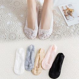 Women Socks 5 Pairs Of Women's Ankle Sexy Invisible Sock Summer Thin Cotton Set Solid Color Low Cut Boat Lace Silicone Non-Slip