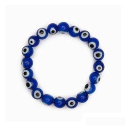 Charm Bracelets Charm Bracelets 20Pcs/Lot Glass Blue Evil Eye Beaded Bracelet Women Men Elastic Thread Stretch Greek Jewellery Drop Deli Dhiez