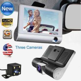 DVRs New 4'' 1080P 3 Lens Car DVR Camera car dash camera Dash Cam Gsensor Video Recorder Dual Lens with Rear View Camera with box