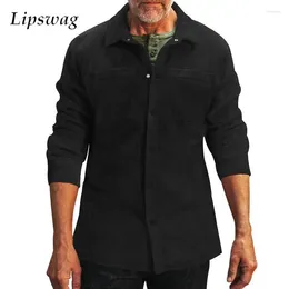 Men's Jackets Fashion Corduroy Shirt Jacket Men Pure Colour Long Sleeve Patch Pockets Cargo Coats For Mens Spring Casual Turn-down Collar