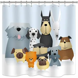 Shower Curtains Cartoon Dog Puppy Pets Animal For Kids Cute Fabric Set