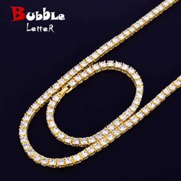 Tennis Bubble Letter 1 Row 5mm Tennis Necklace and Bracelet Set Gold Water Diamond Chain Necklace for Mens Hip Hop Street Rock Jewellery d240514