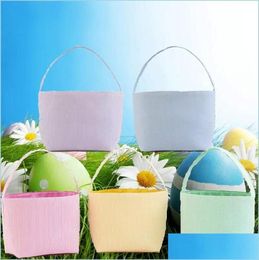 Party Favour Personalised Seersucker Striped Basket Festive Easter Candy Gift Bag Easters Eggs Bucket Outdoor Tote Festival Home De8851622
