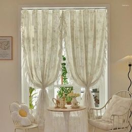 Curtain Floral Lace Curtains Semi-Blackout Living Room Drapes Cotton Linen Bohemian Window 1 Panels Tassel Beige Rod Pocket