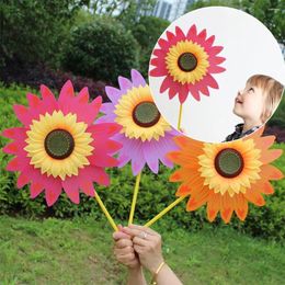 Garden Decorations Rotating Sunflower Plastic Vertical Lawn Fade Children Colourful Outdoor Flower Resistant Windmill Decorati T3S4