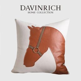 DAVINRICH Designer Horse Head Patched Pillow Cover Man Cave Decoration Throw Cushion Case Motif Pillowcase For Couch Sofa Square 240508