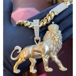 Lion Animal Mens Hip Hop Jewellery Real Moissanite Diamond 14K Gold Rapper Pendant