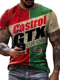 Men's T-Shirts Summer Mens Tshirt Gradient Castrol 3D Casual Print Short Slve Strtwear Fashion Mens Clothing Oversized Sport Tshirt Tops T240515