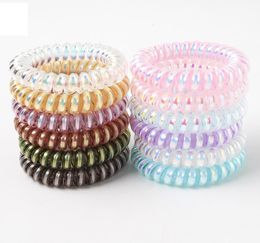 Women Girl Rubber Hair Rope Elastic Hairbands Spiral Shape Coil Hair Ties Headwear Telephone Wire Line Headband Hair Accessories L3440573