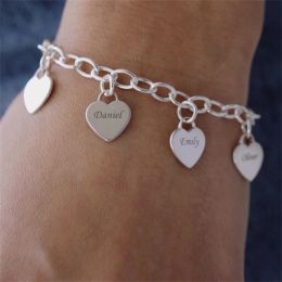 Bracelets Heart Charm Bracelet Personalised for Mom Custom Engraved Handmade Jewellery Bridesmaid Bracelet For Her Unique Gift for Women