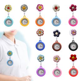 Cartoon Accessories Flower 2 11 Clip Pocket Watches Watch With Second Hand For Nurses Retractable Badge Reel Hanging Quartz Fob Nurse Otgc3