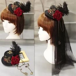 Party Supplies Girls Vintage Steampunk Fedora Hat Lolita Little Mini Top Hair Clip Floral Feather Decoration Headwear Headpiece Cosplay
