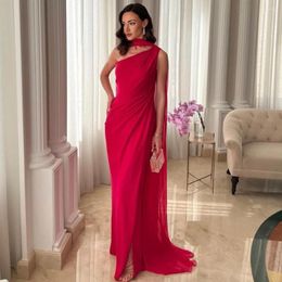 Party Dresses Red One Shoulder Sleeveless Sweep Train Luxury Evening Dress Special Occasion Elegant Women Custom Prom Long 2024