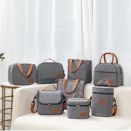 Fashion Portable Gray Tote Insulation Lunch Bag for Office Work School Korean Oxford Cloth Picnic Cooler Bags 240511