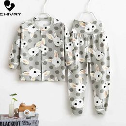 Pyjamas Newborn Childrens Boys and Girls Pyjama Set Cartoon Casual Long sleeved Cute T-shirt Top with Pants Baby Autumn Pyjamas d240515