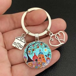 Keychains Lanyards New/New House Key Keychain Beautiful House Keyring Under the Starry Sky Personalized Jewelry Gift New Home Keychain High Quality Y240510