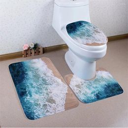 Toilet Seat Covers Bathroom Non-Slip Blue Ocean Style Pedestal Rug Lid Cover Bath Mat