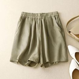 Women's Shorts Cotton Linen For Women Casual Loose Elastic Waisted A-line Wide Leg Pants Summer Vintage Short Trousers Clothing