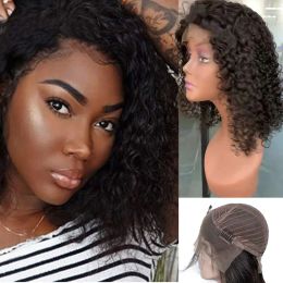 Wigs Malaysian Virgin Hair Lace Front Wig 1016inch Bob Wig Deep Wave Kinky Curly Human Hair Natural Colour