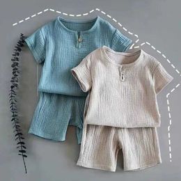 Clothing Sets 2PCS Sets Summer Sleepwear Solid Color Light Muslin Gauze Cotton Childrens Tops Shorts Suit Baby Home Clothes Infant Homewear