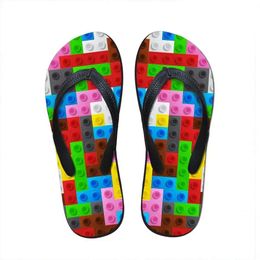 Customised Women Slipper Slippers Flats House 3D Tetris Print Summer Fashion Beach Sandals For Woman Ladies Flip Flops Rubber Flipflops V1AH# 885 flops 03e9 s