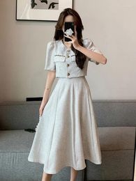 Two Piece Dress Insozkdg Small Fragrant Style Summer Fashion Korean Sweet Elegant 2 Set Women Coat Top Skirt Suits Womens Peice Sets