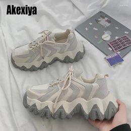 Fitness Shoes Designer Woman Wedges Platform Sneakers Lace-Up Tenis Feminino Casual Chunky Ladies Zapatos Mujer Grey Beige