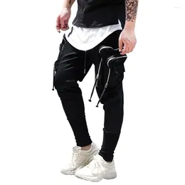 Men's Pants Street High Men Multi-Pockets Cargo Hip Hop Elastic Waist Harem Gothic Black Slim Fit Pencil Trousers Male M-2XL