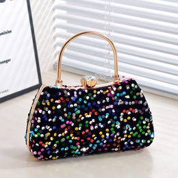 New Style Simple Fashion Sparkling Sequined Hand Banquet Bag Inlaid With Diamond Bag Dress One Shoulder Cross-body Portable Cheongsam Bag Cr