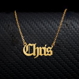 Chris Old English Name Necklace Stainless Steel 18k Gold plated for Women Jewellery Nameplate Pendant Femme Mothers Girlfriend Gift