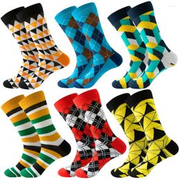 Men's Socks 1pair Combed Cotton Fashion Hip Hop Man Woman Harajuku Square Stripe Geometric Triangle Happy Funny Sokken