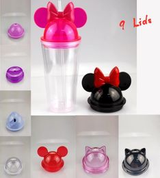 9 Lids Suitable Cups Clear Straw Ear Mug With Mouse 450ml Mouse Water Tumblers Ears Plastic Acrylic Bottles Portable Cute Child 154336146