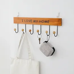 Hooks Vintage Wall Coat Rack Wooden Hallway Key Holder Children Room Kitchen Hanger Home Decor Accesoriz Organiser 4/5/6 Pegs