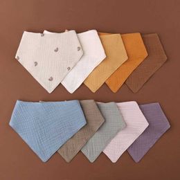 Bibs Burp Cloths Soft cotton triangle scarf solid Colour button bib baby feeding solution Saliva towelL240514