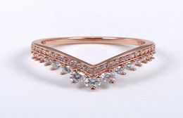 Rose gold CZ diamond princess wishing ring set suitable for European style 925 sterling silver ladies and girls wedding crown rings5251879