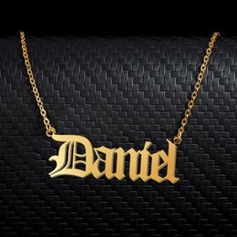 Daniel Old English Name Necklace Stainless Steel 18k Gold plated for Women Jewellery Nameplate Pendant Femme Mothers Girlfriend Gift