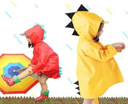 Portable Boys Girls Windproof Waterproof Wearable Poncho Kids Cute Dinosaur Shaped Hooded Children Yellow Red Raincoats DH07529949023