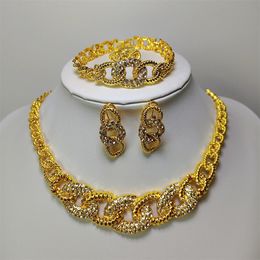 ESALE Fashion Dubai Gold Plated Jewelry Set Italy Style Ladies Necklace Women Bracelet Earrings African Wedding TZ002 240511