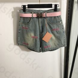 Pink Letter Short Jeans Women Fashion Classic Denim Belt Denim Shorts Sexy High Waist Fringe Jeans