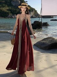 Sanya Travel Wear Women's Clothing Desert Pography Skirt Seaside Holiday Thai Halter Dress Backless Beach